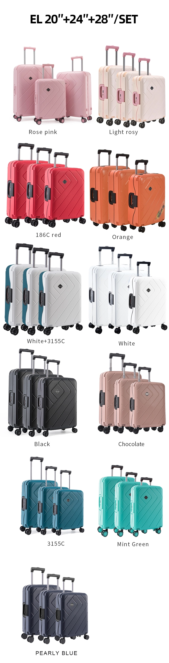 Factory Price 3PCS Ready Goods Luggage & Travel Bags, Stock Trolley Luggage Fashion PP Case